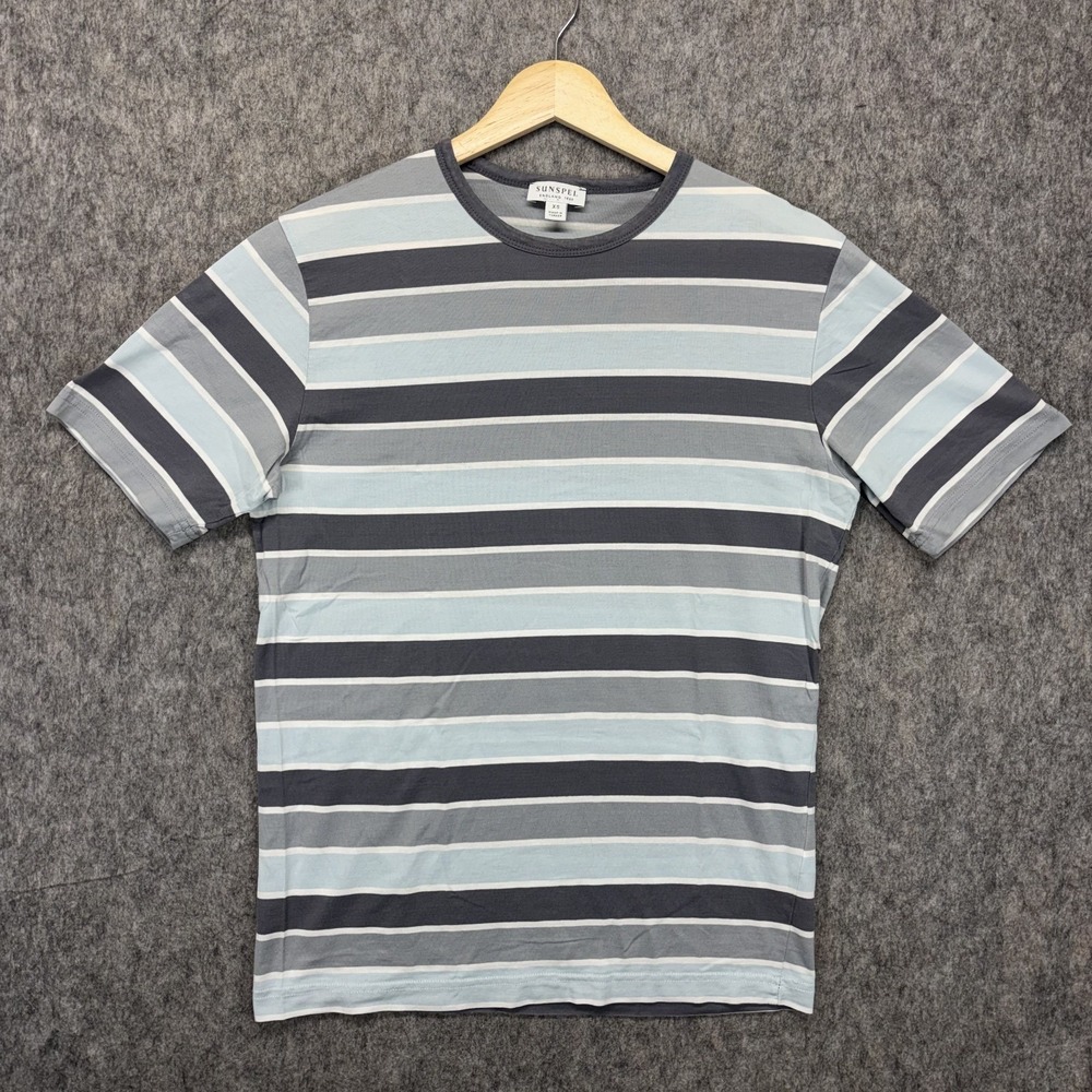Sunspel T-Shirt Men's XS Short Sleeve Striped Blue England Luxury Cotton